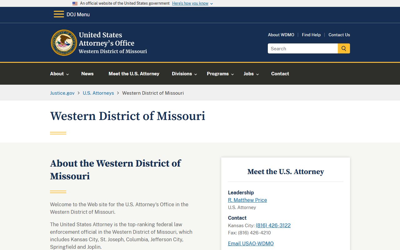 U.S. Attorney Western District of Missouri homepage