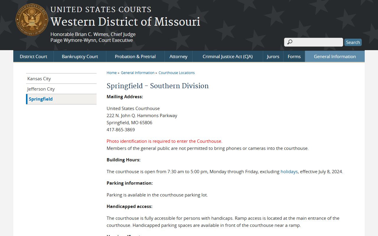 Western District of Missouri Springfield Southern Division courthouse information