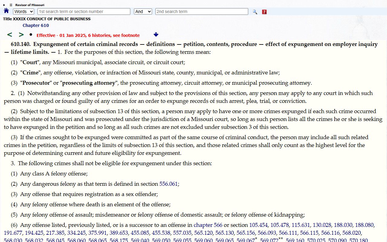 Douglas County criminal court records Missouri expungement statute