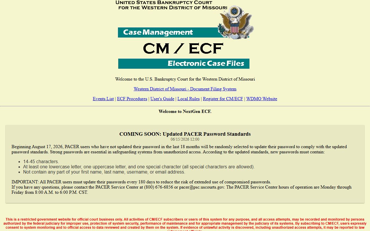 Western District of Missouri Bankruptcy CM ECF login page
