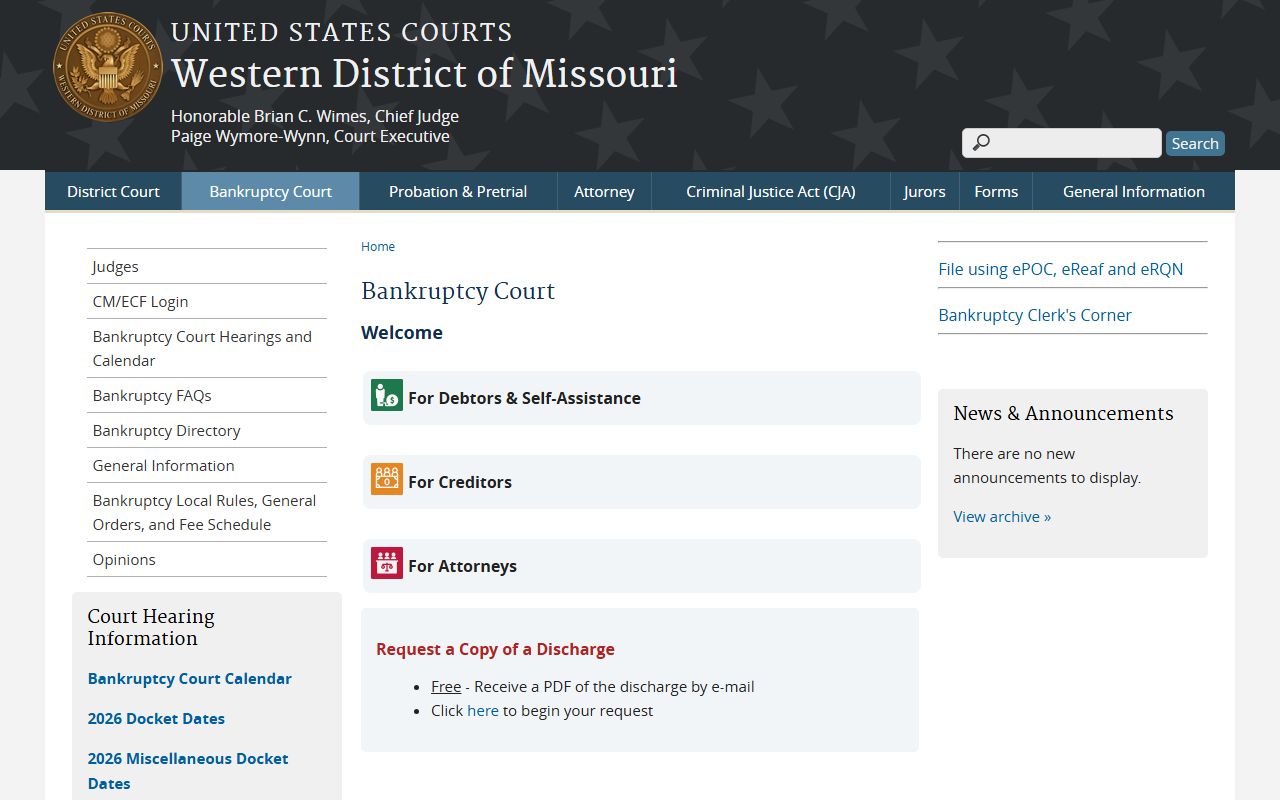 Western District of Missouri Bankruptcy Court information page