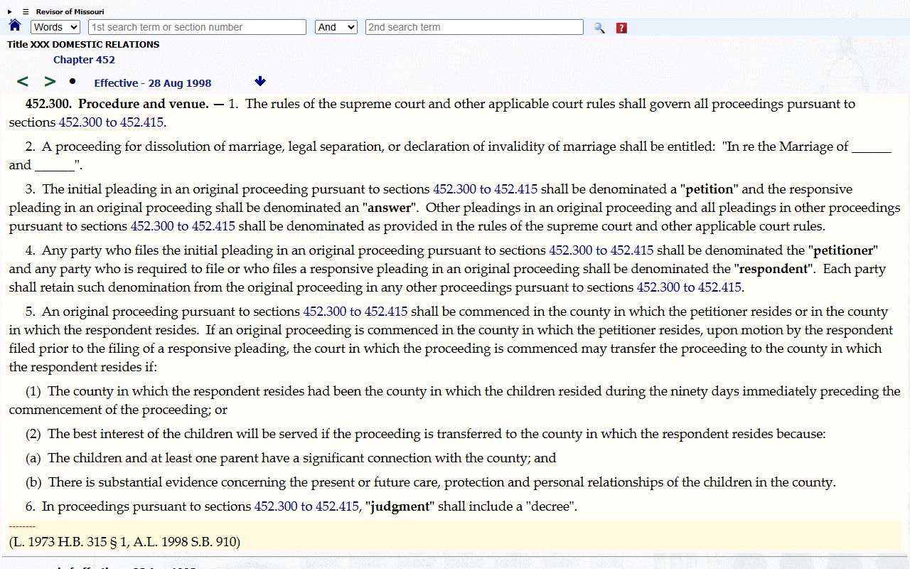 Douglas County divorce records Missouri dissolution of marriage statute