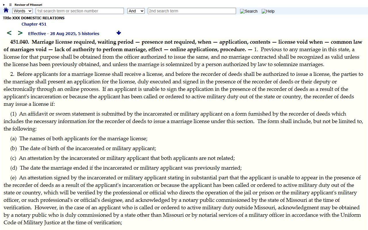 Douglas County marriage records Missouri marriage license statute